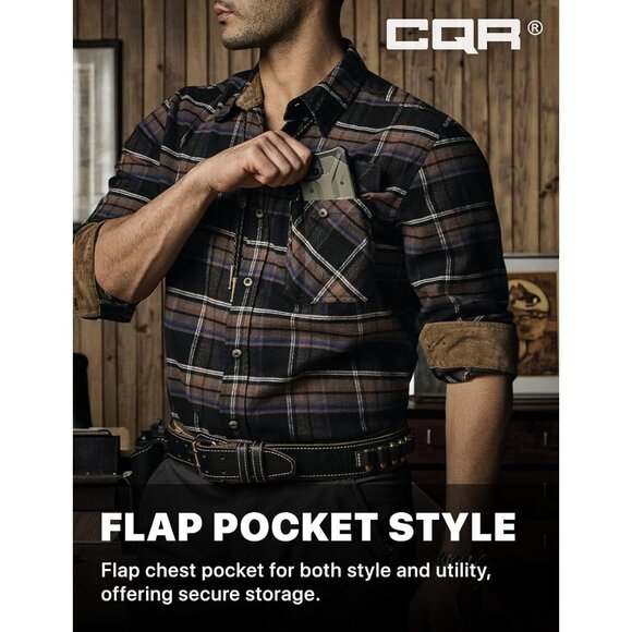 Mens Plaid Coal Miner Cotton Flannel Shirt Long Sleeve Casual Outdoor Plaid - Picture 6 of 9